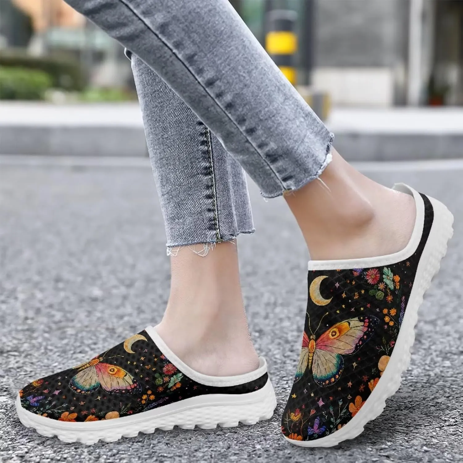 Binienty Women's Arch Support Round Toe Garden Clogs Slip On Breathable Mule Sneakers Wide Width Homen Slippers for Indoor Outdoor