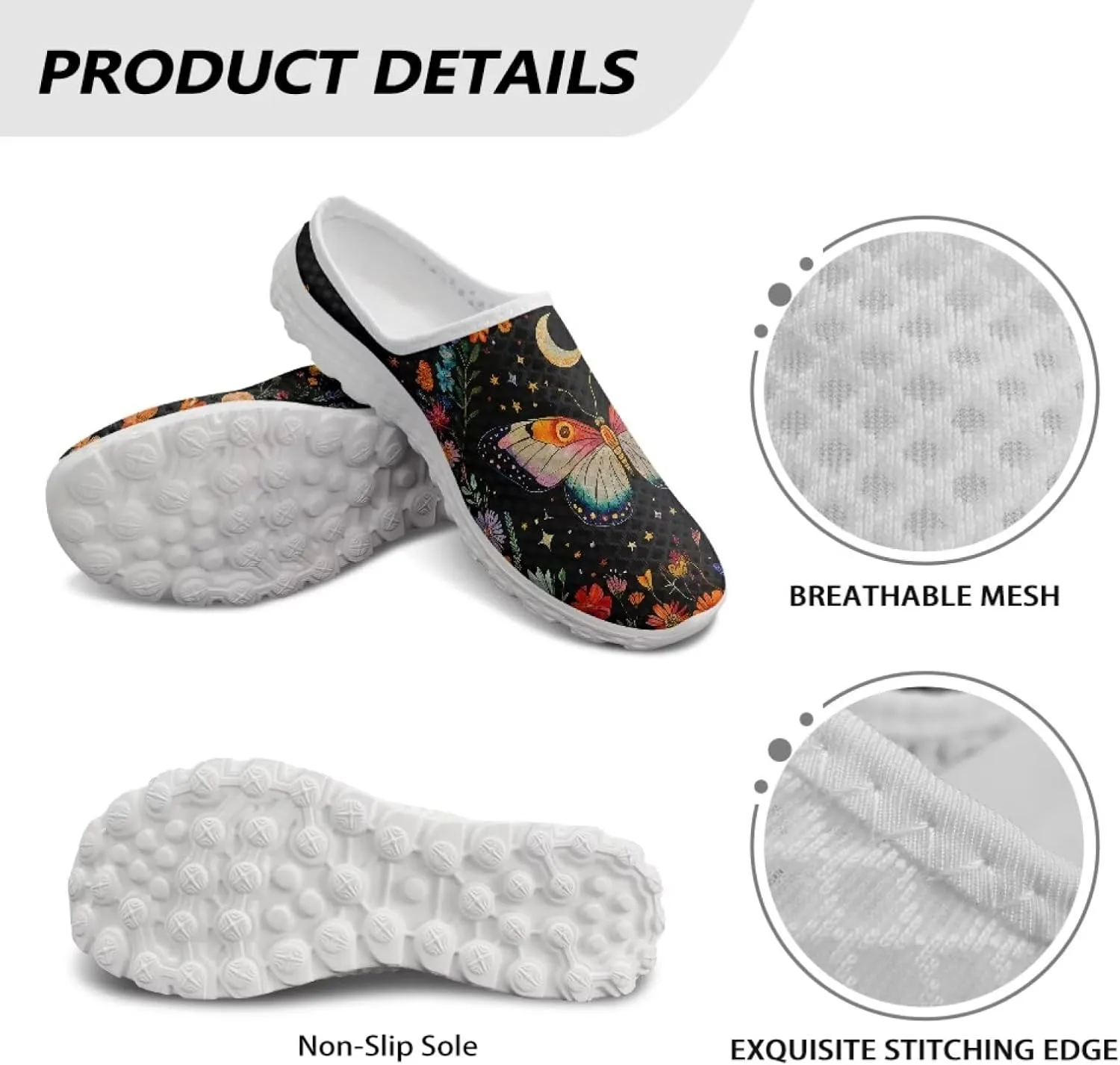 Binienty Women's Arch Support Round Toe Garden Clogs Slip On Breathable Mule Sneakers Wide Width Homen Slippers for Indoor Outdoor