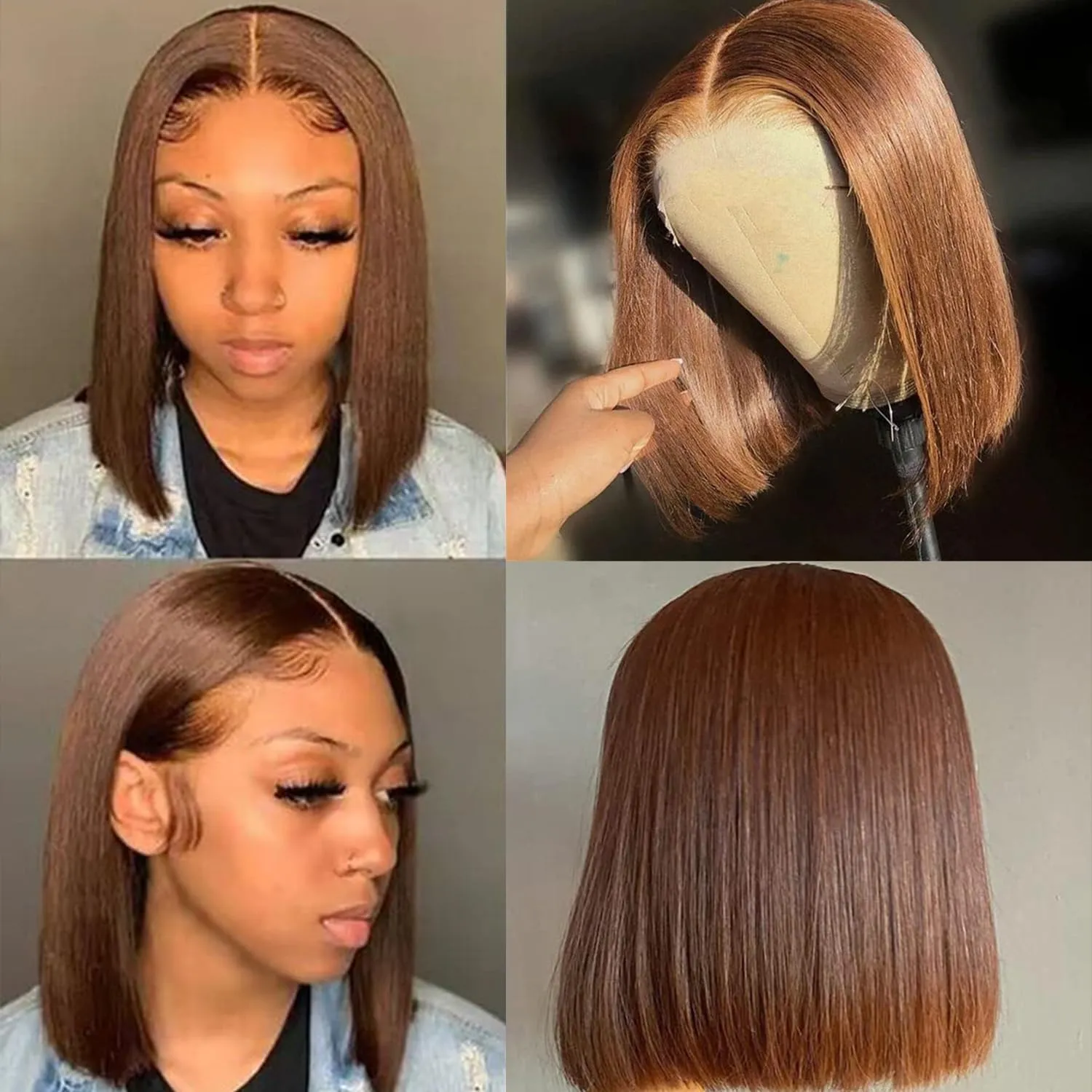 Bob Wig Human Hair Color #4 Chocolate Brown HD Lace Front Wig Glueless 13x4 Lace Front Wigs Human Hair Pre Plucked 200 Density 10 Inch