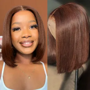 Bob Wig Human Hair Color #4 Chocolate Brown HD Lace Front Wig Glueless 13x4 Lace Front Wigs Human Hair Pre Plucked 200 Density 10 Inch