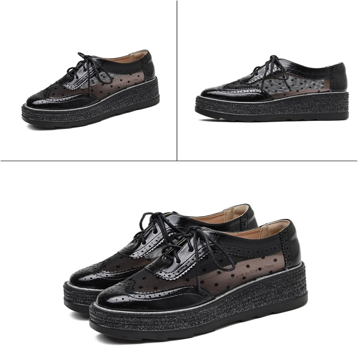 Breathable Sneaker Shoes For Women Handmade Lace Up Mesh Platform Wingtips Brogues Office Daily Wear Flat Oxford Shoes