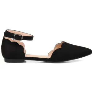 Brinley Co. Womens Scalloped Ankle Strap Flat Black, 8 Regular US