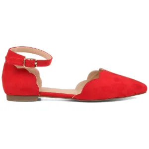Brinley Co. Womens Scalloped Ankle Strap Flat Red, 7 Regular US