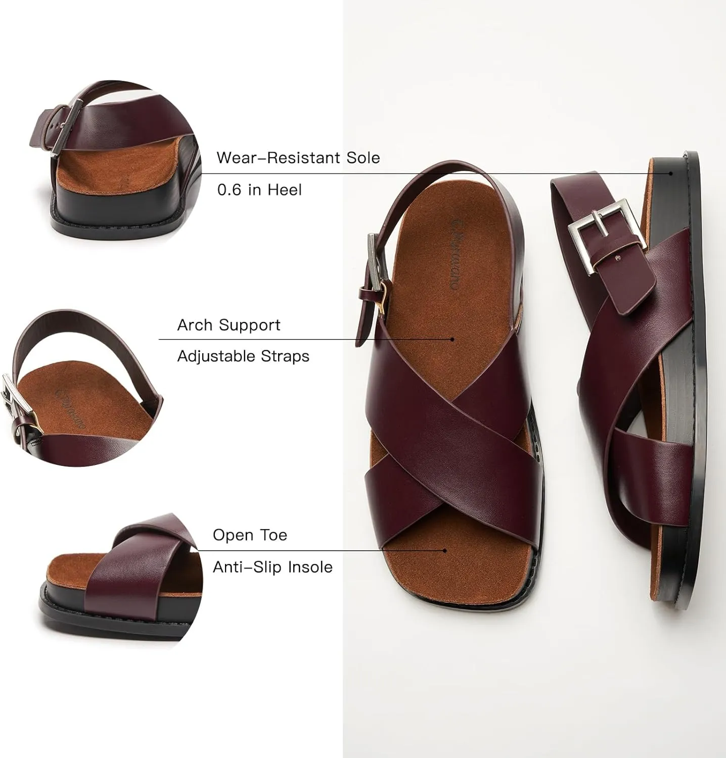 C. Paravano Women Sandals,Comfortable Dressy Flat Slides Summer Sandals with Arch Support for Walking Beach Casual Adjustable Buckle Slip-Ons Fashion Shoes