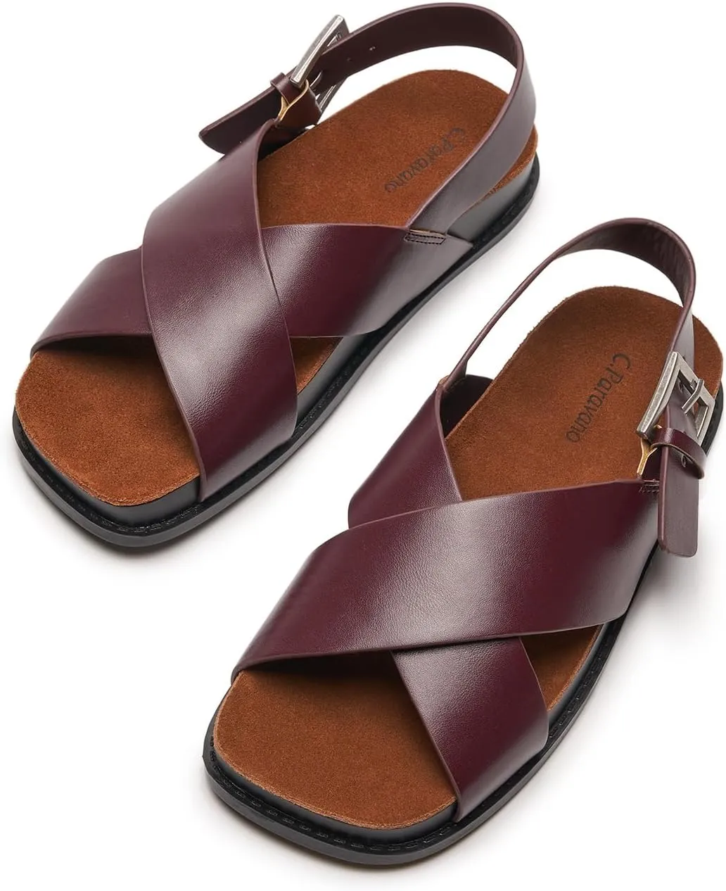 C. Paravano Women Sandals,Comfortable Dressy Flat Slides Summer Sandals with Arch Support for Walking Beach Casual Adjustable Buckle Slip-Ons Fashion Shoes