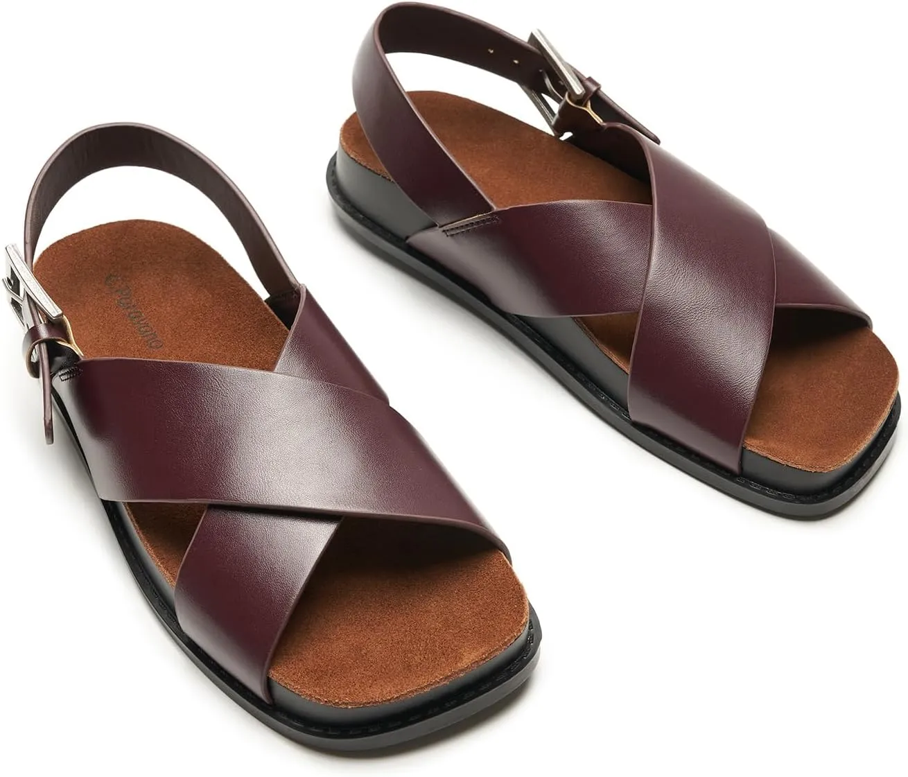 C. Paravano Women Sandals,Comfortable Dressy Flat Slides Summer Sandals with Arch Support for Walking Beach Casual Adjustable Buckle Slip-Ons Fashion Shoes