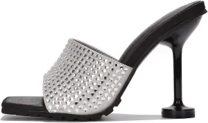 Cape Robbin Haig Womens Sandals Mule Open Toe Spool Heel Rhinestone Slip On Pump