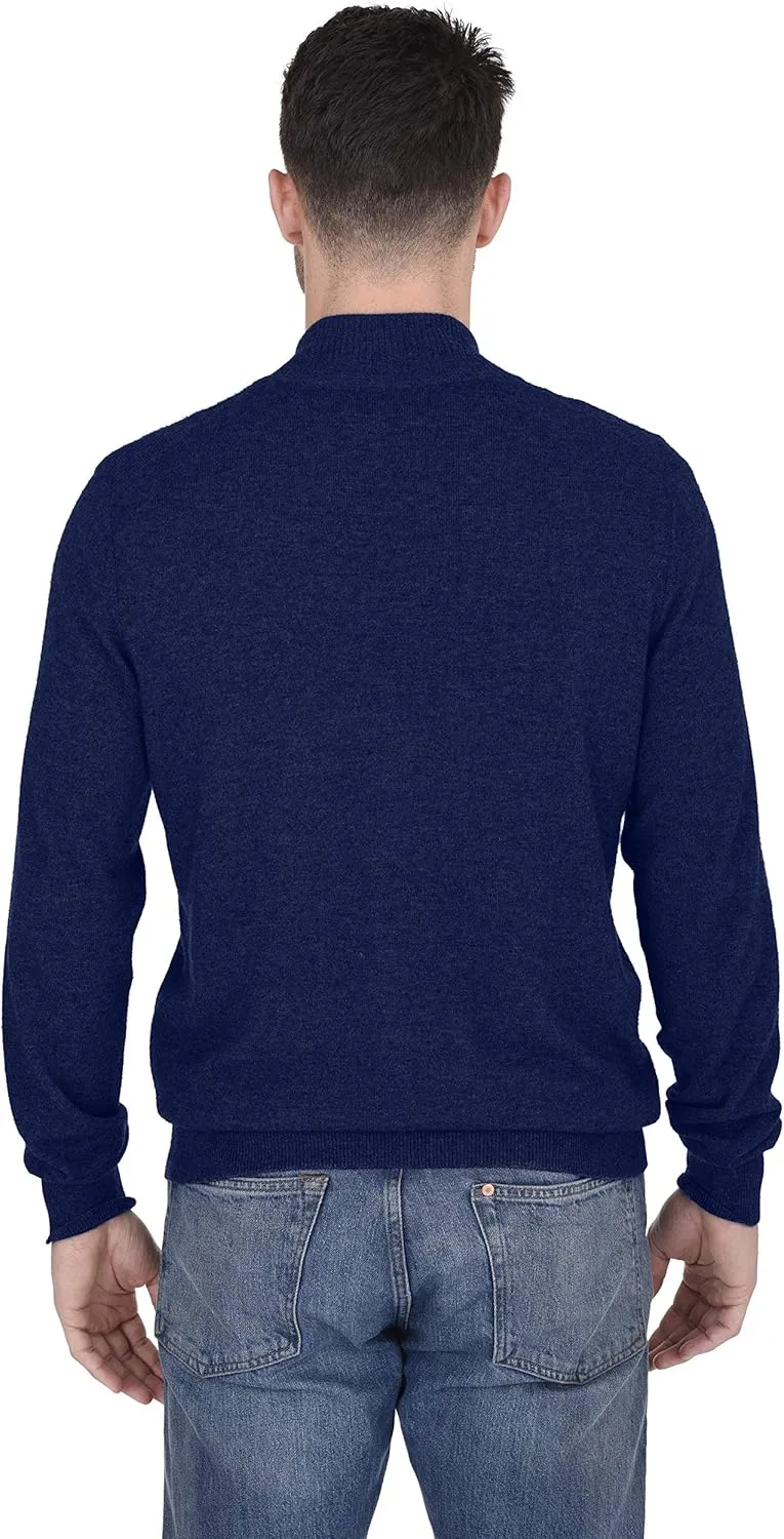 Cashmeren Men's Mock Neck Zip Up Cardigan 100% Merino Wool Classic Knit Long Sleeve Zipped Down Sweater