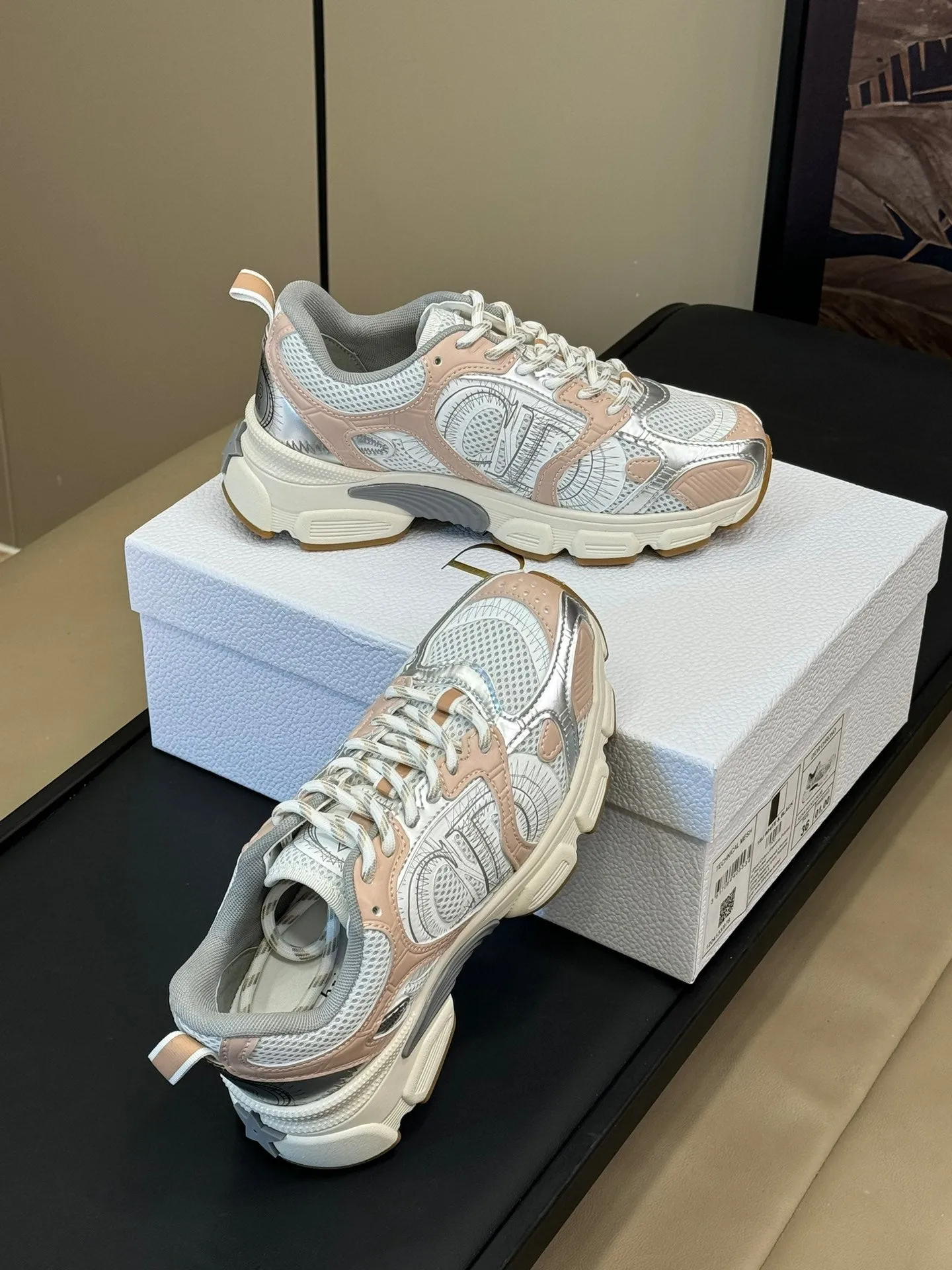CD Chrono Sneaker Nude and Silver Mesh Fabric  992626
