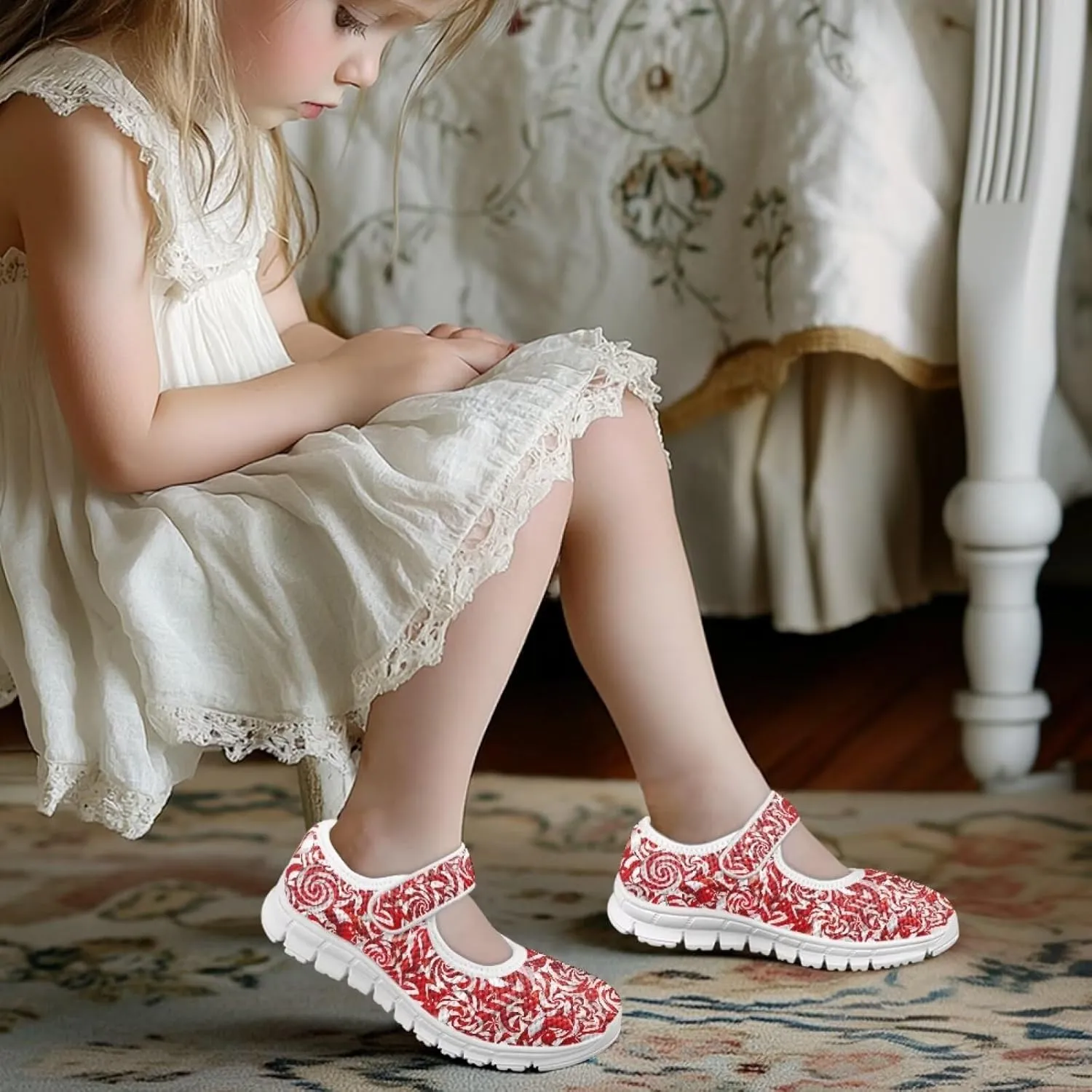 chaqlin Christmas Sneaker Mary Jane for Kids Slip On Casual Outdoor School Sports Shoes Lightweight Flat Walking Sneaker