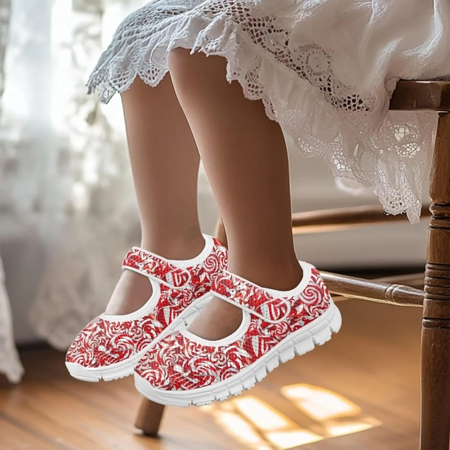 chaqlin Christmas Sneaker Mary Jane for Kids Slip On Casual Outdoor School Sports Shoes Lightweight Flat Walking Sneaker