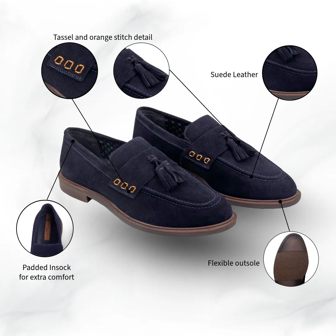 Charleston Suede Leather Tassel Loaferss - Navy