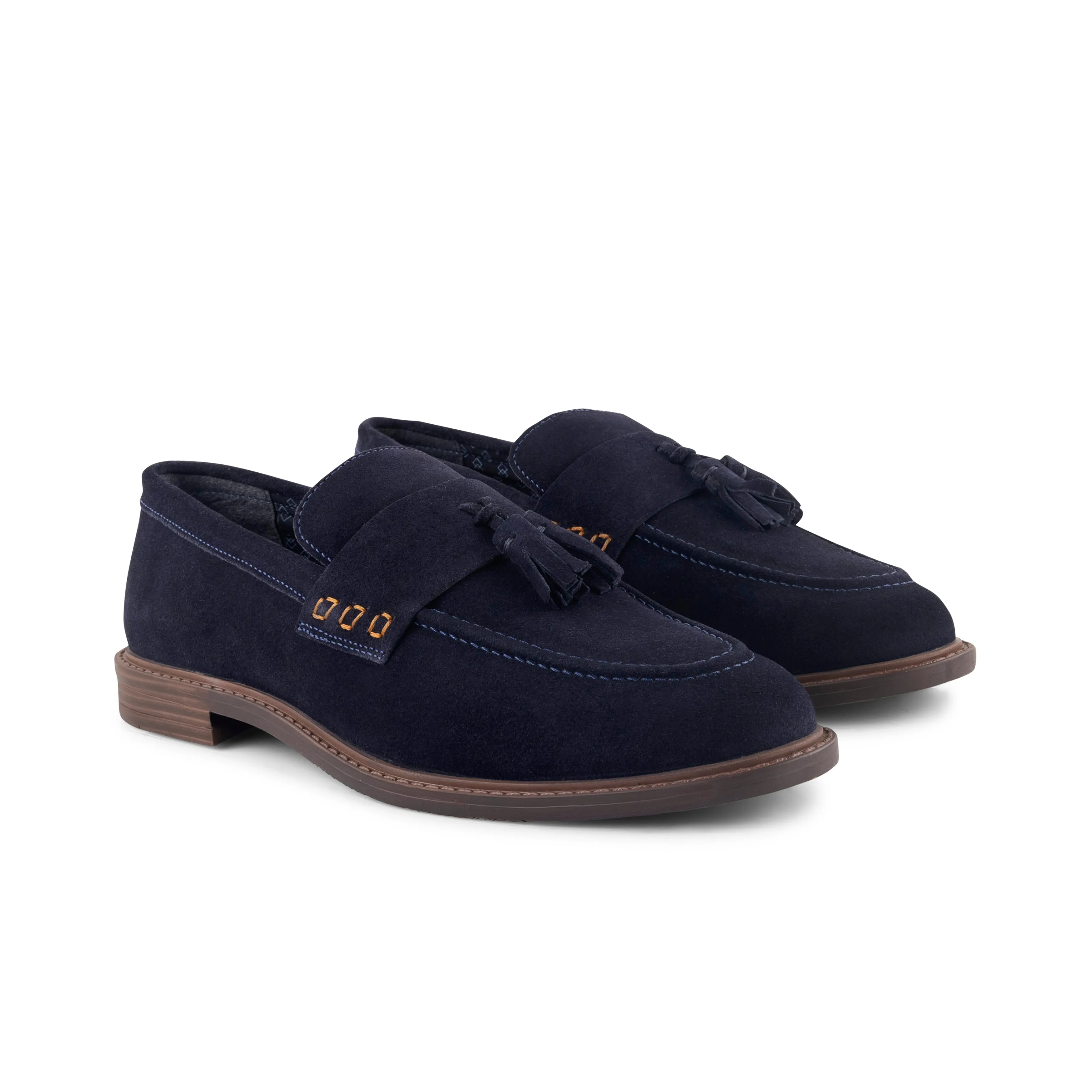 Charleston Suede Leather Tassel Loaferss - Navy