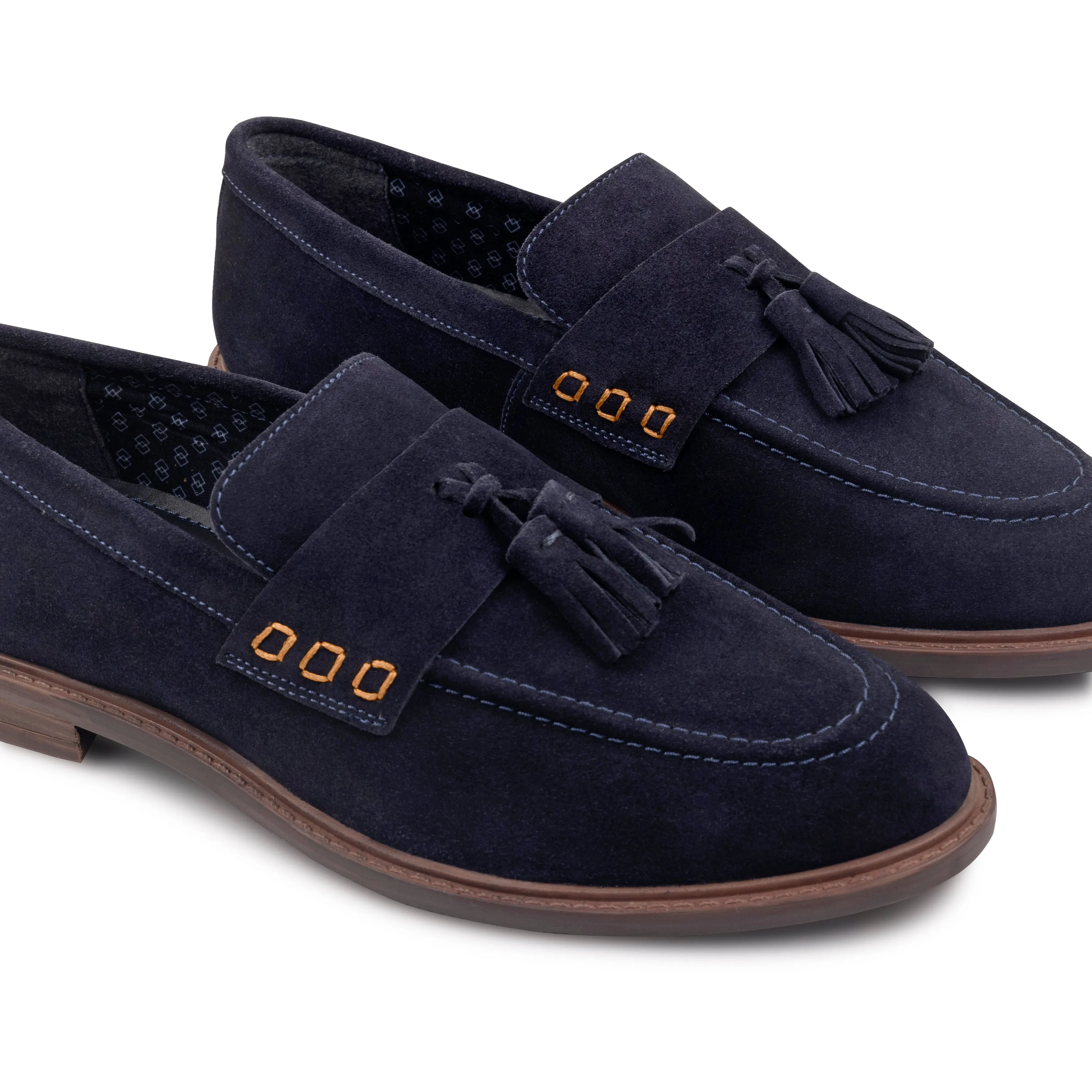 Charleston Suede Leather Tassel Loaferss - Navy