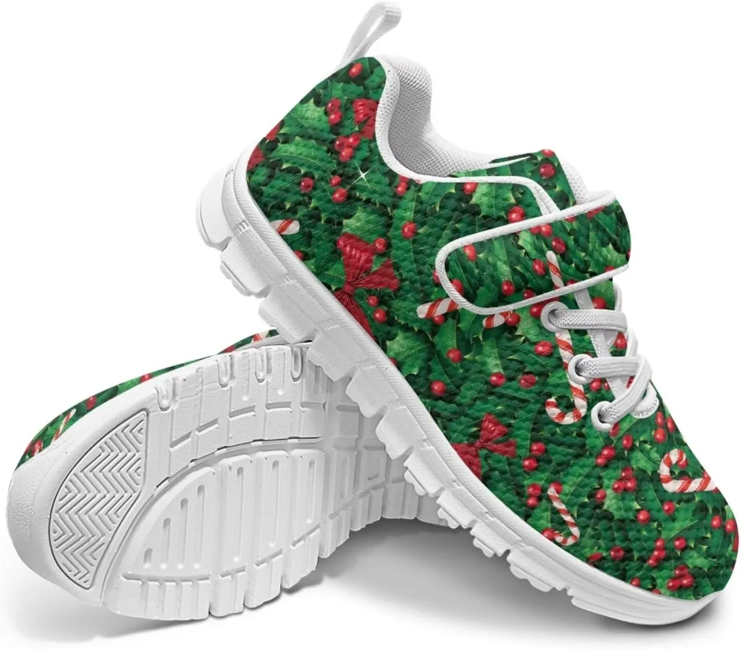 Christmas Sneakers for Boys Girls Non Slip Breathable Athletic Walking Shoes Kids Single Buckle Mesh Sneaker
