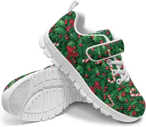 Christmas Sneakers for Boys Girls Non Slip Breathable Athletic Walking Shoes Kids Single Buckle Mesh Sneaker