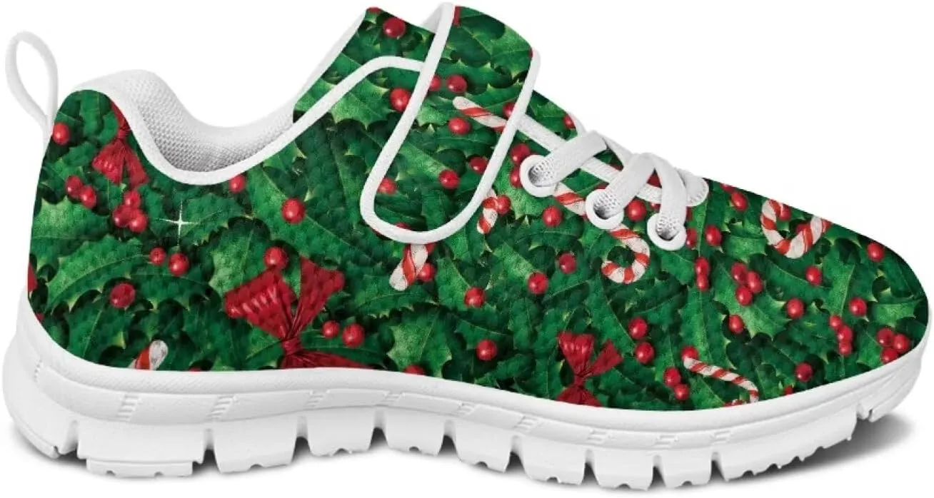 Christmas Sneakers for Boys Girls Non Slip Breathable Athletic Walking Shoes Kids Single Buckle Mesh Sneaker