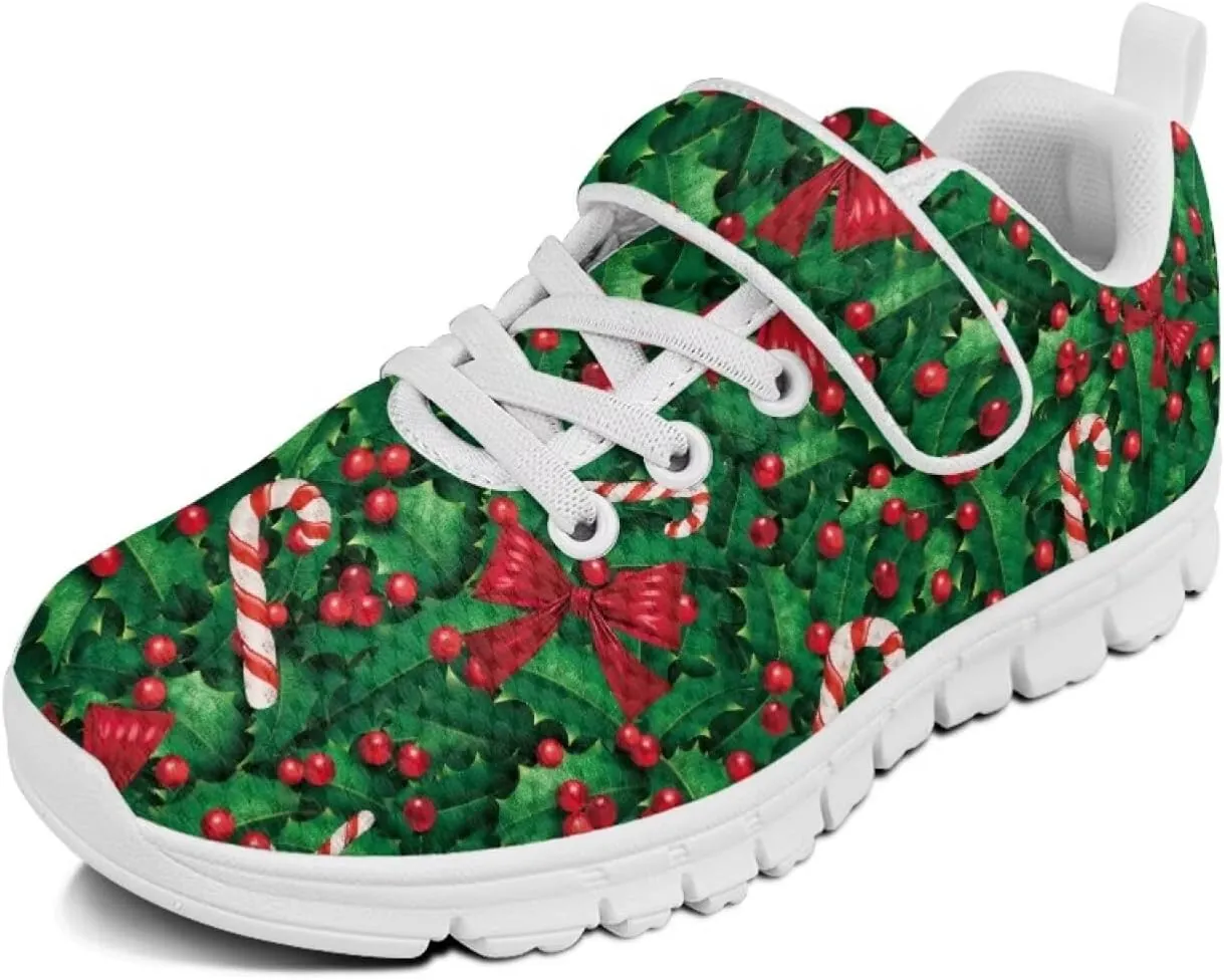 Christmas Sneakers for Boys Girls Non Slip Breathable Athletic Walking Shoes Kids Single Buckle Mesh Sneaker