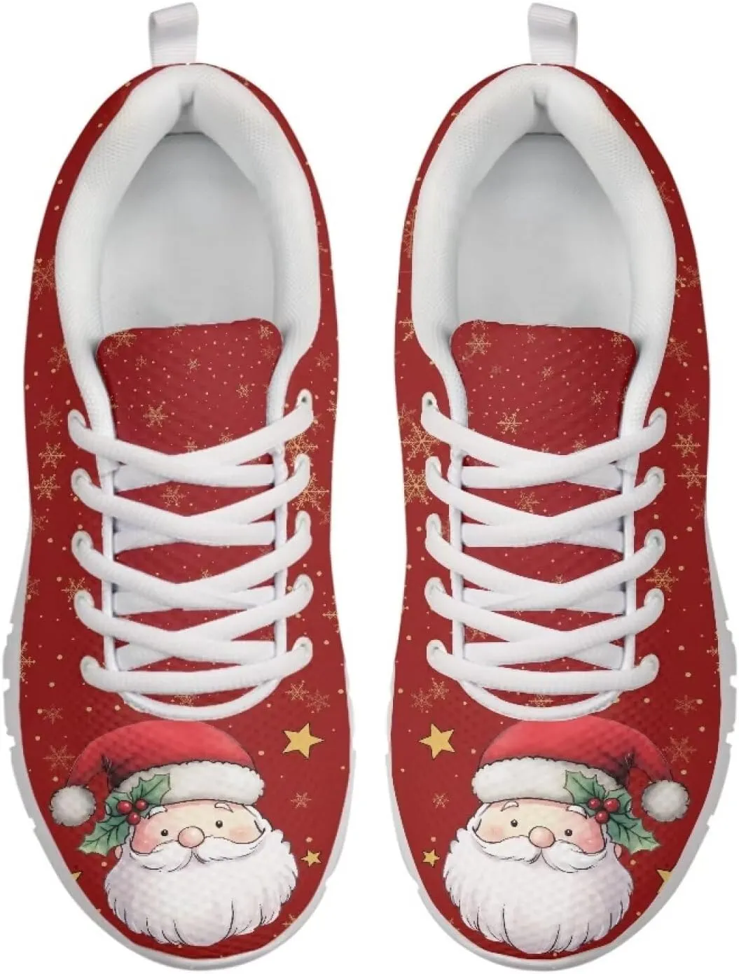 Christmas Women's Sneakers Soft Lace-Up Workout Tennis Sneakers for Womens Low-Top Anti-Skid Lightweight Outdoor Exercise Walking Shoes for Ladies US 5-12