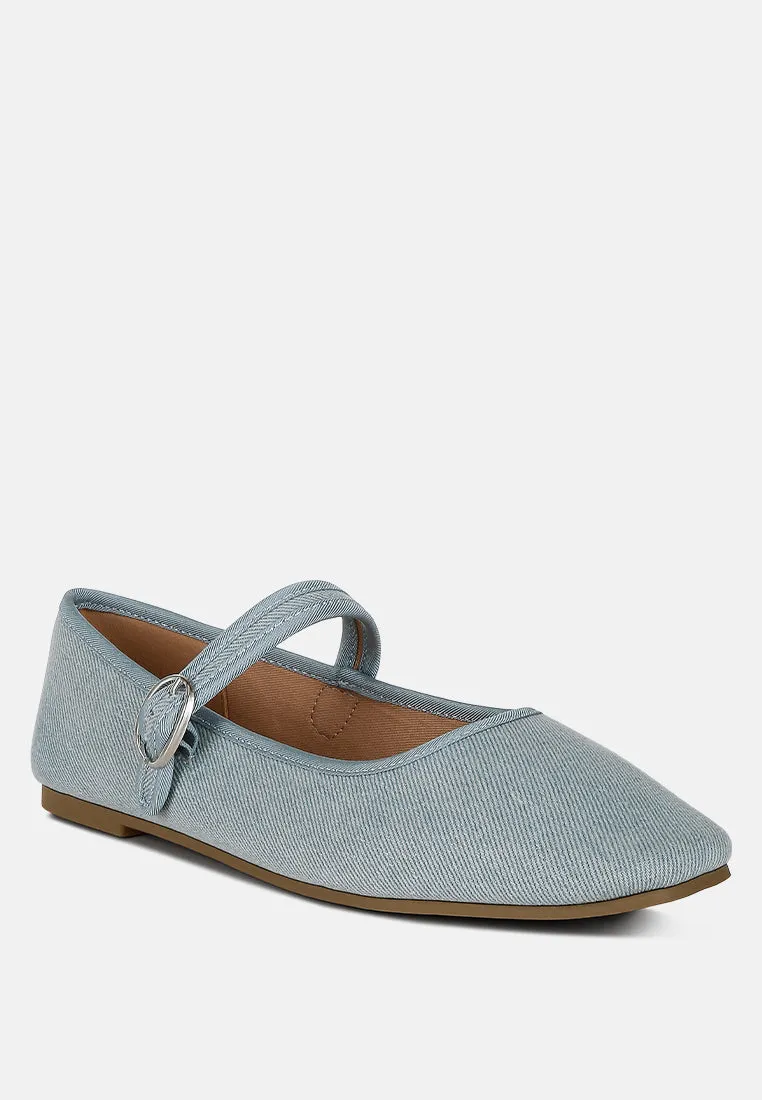 Classic Denim Pin Buckle Ballerinas By RUW