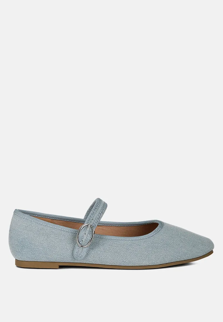 Classic Denim Pin Buckle Ballerinas By RUW