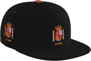 Coat of Arms of Spain Spanish Hat Snapback Hats Adjustable Baseball Cap Flat Bill Brim Men Women Crew Cut Cap Trucker Cap Black