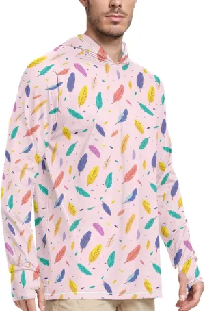 Colorful Feathers Mens Hoodie Sun Protection Long Sleeve UPF 50 Mens Sun Shirt