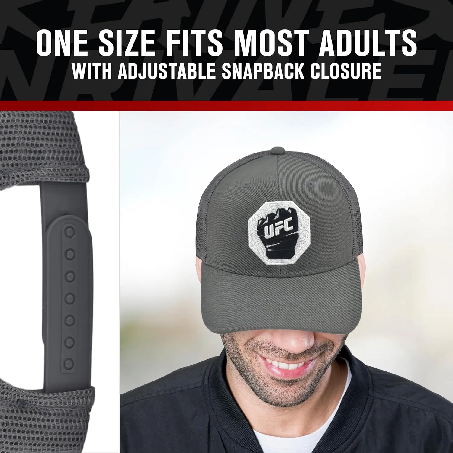 Concept One UFC Trucker Hat, Mesh Adult Adjustable Snapback Baseball Cap with Curved Brim