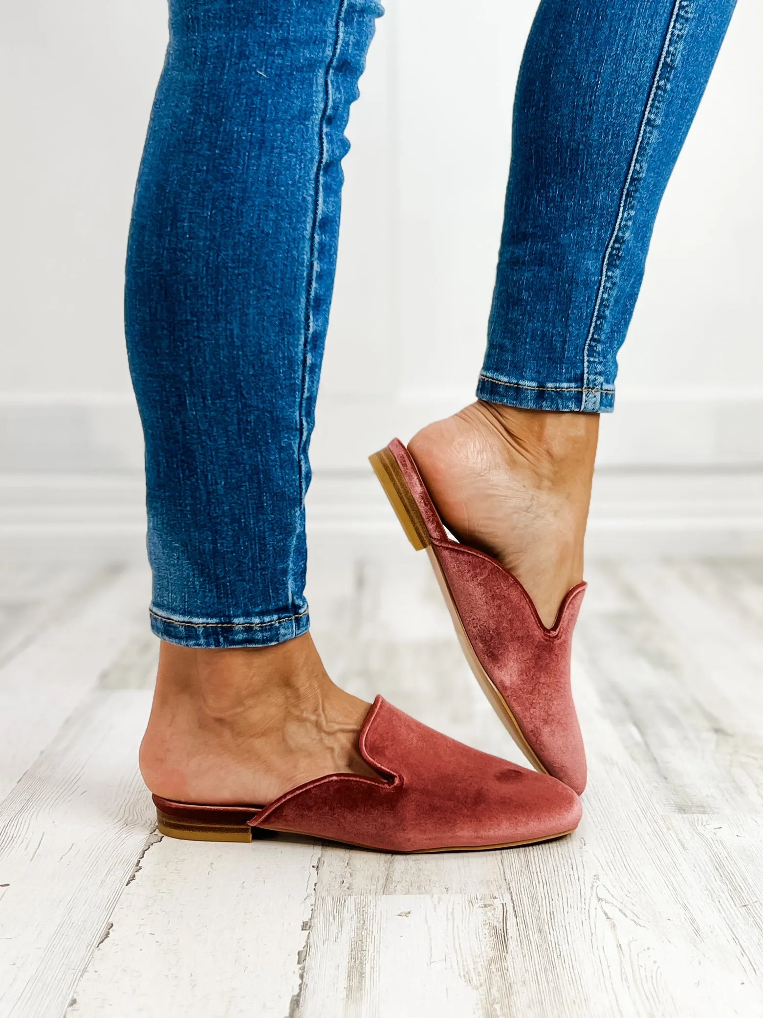 Corkys Spotlight Slip On Mule Shoes in Blush Velvet