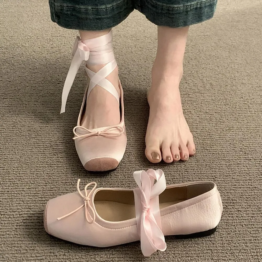 COVOYYAR Women Lace Up Ankle Strap Ballet Flats Shoes Floral Dressy Flats