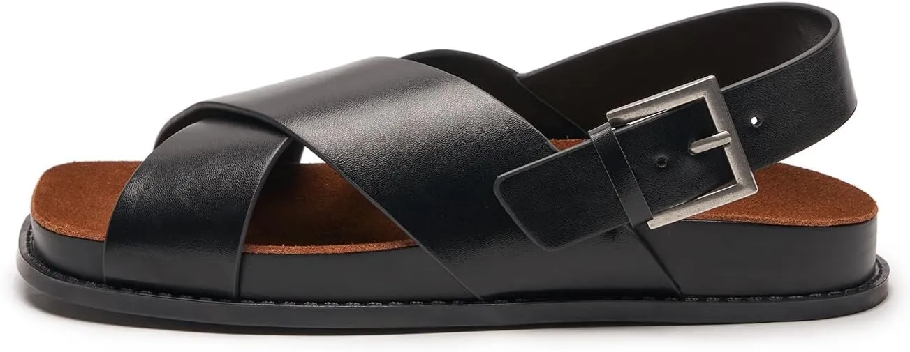 C.Paravano Women Sandals,Comfortable Dressy Flat Slides Summer Sandals with Arch Support for Walking Beach Casual Adjustable Buckle Slip-Ons Fashion Shoes