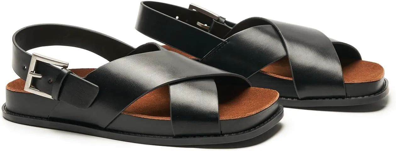 C.Paravano Women Sandals,Comfortable Dressy Flat Slides Summer Sandals with Arch Support for Walking Beach Casual Adjustable Buckle Slip-Ons Fashion Shoes