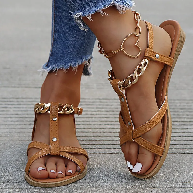 Creamtopmall T-Strap Open Toe Chains Sandals