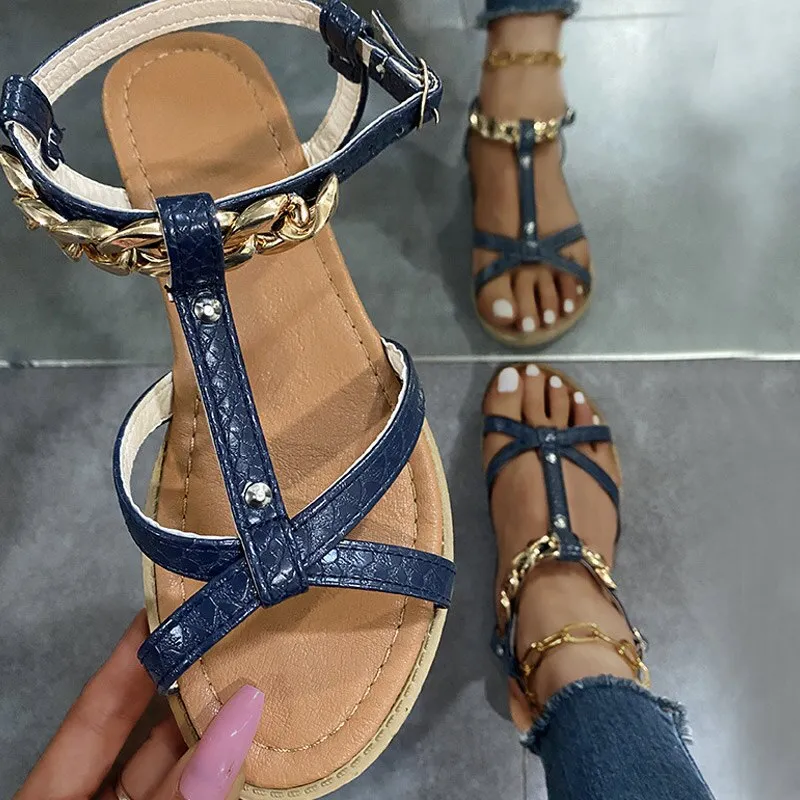 Creamtopmall T-Strap Open Toe Chains Sandals