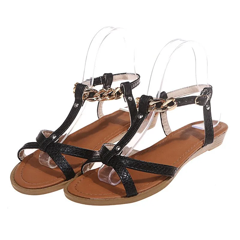 Creamtopmall T-Strap Open Toe Chains Sandals