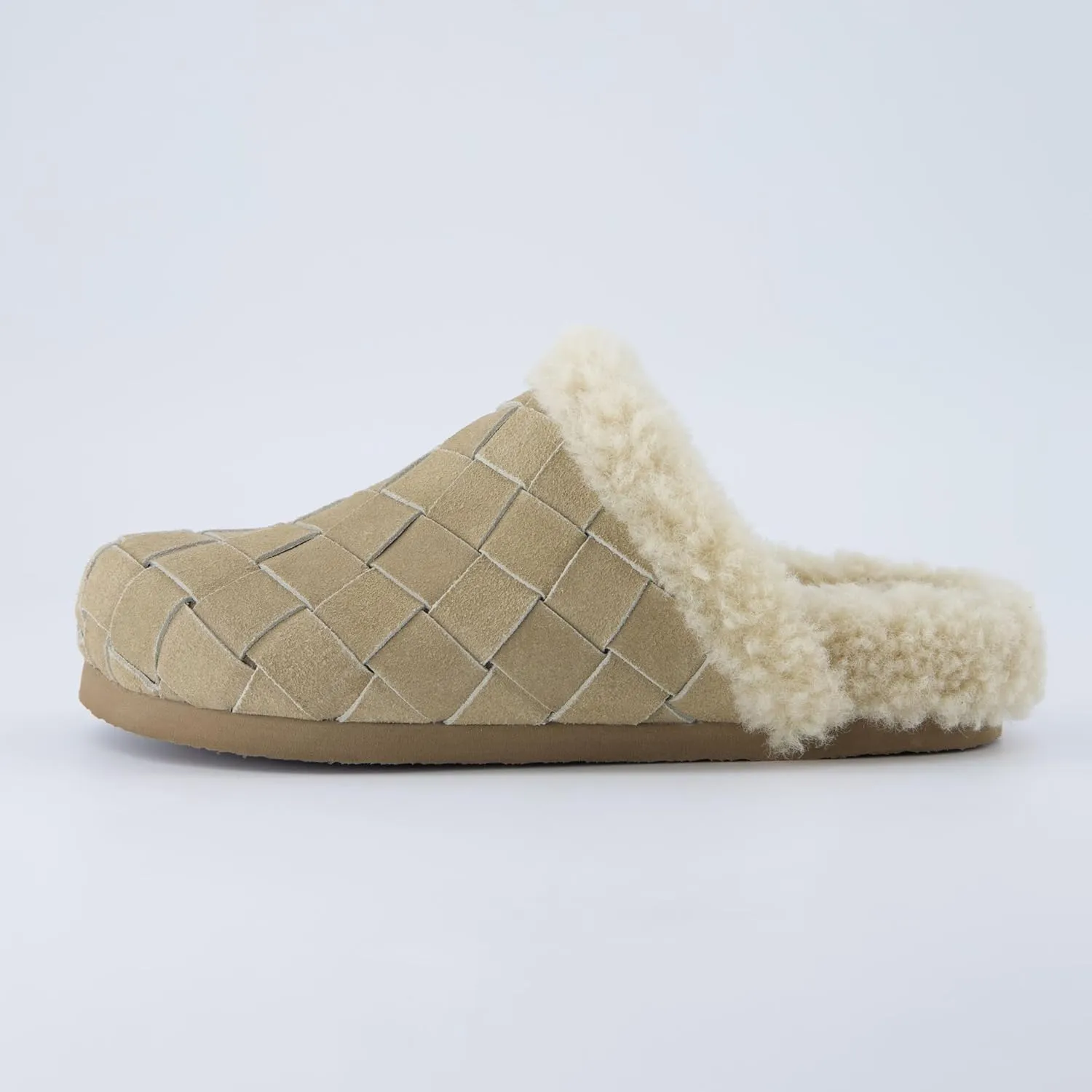 CUSHIONAIRE Cliché Genuine Suede Woven Mule Slippers for Women Indoor and Outdoor - Slip On Faux Fur Lining Women Footwear for Comfort