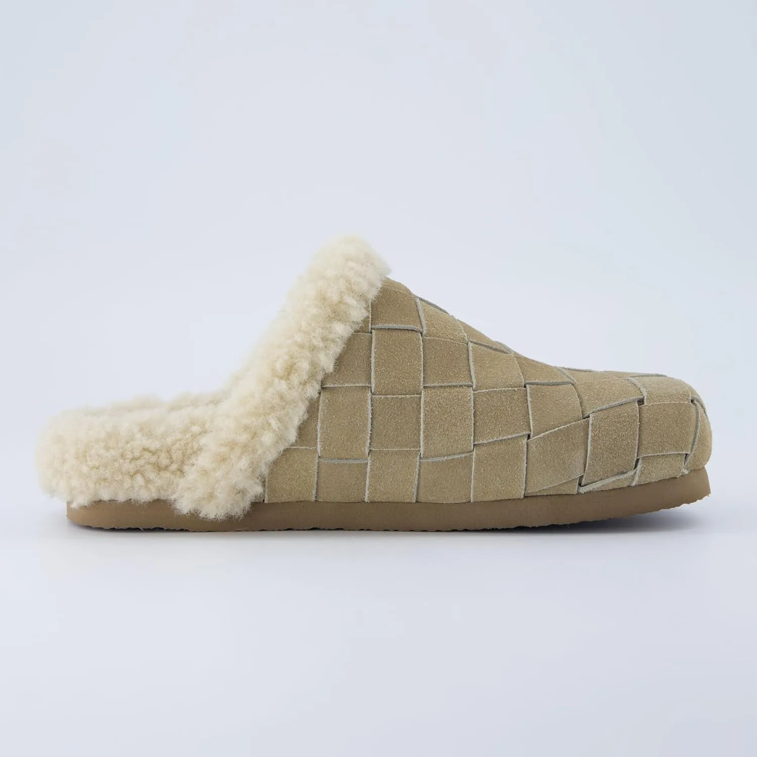 CUSHIONAIRE Cliché Genuine Suede Woven Mule Slippers for Women Indoor and Outdoor - Slip On Faux Fur Lining Women Footwear for Comfort