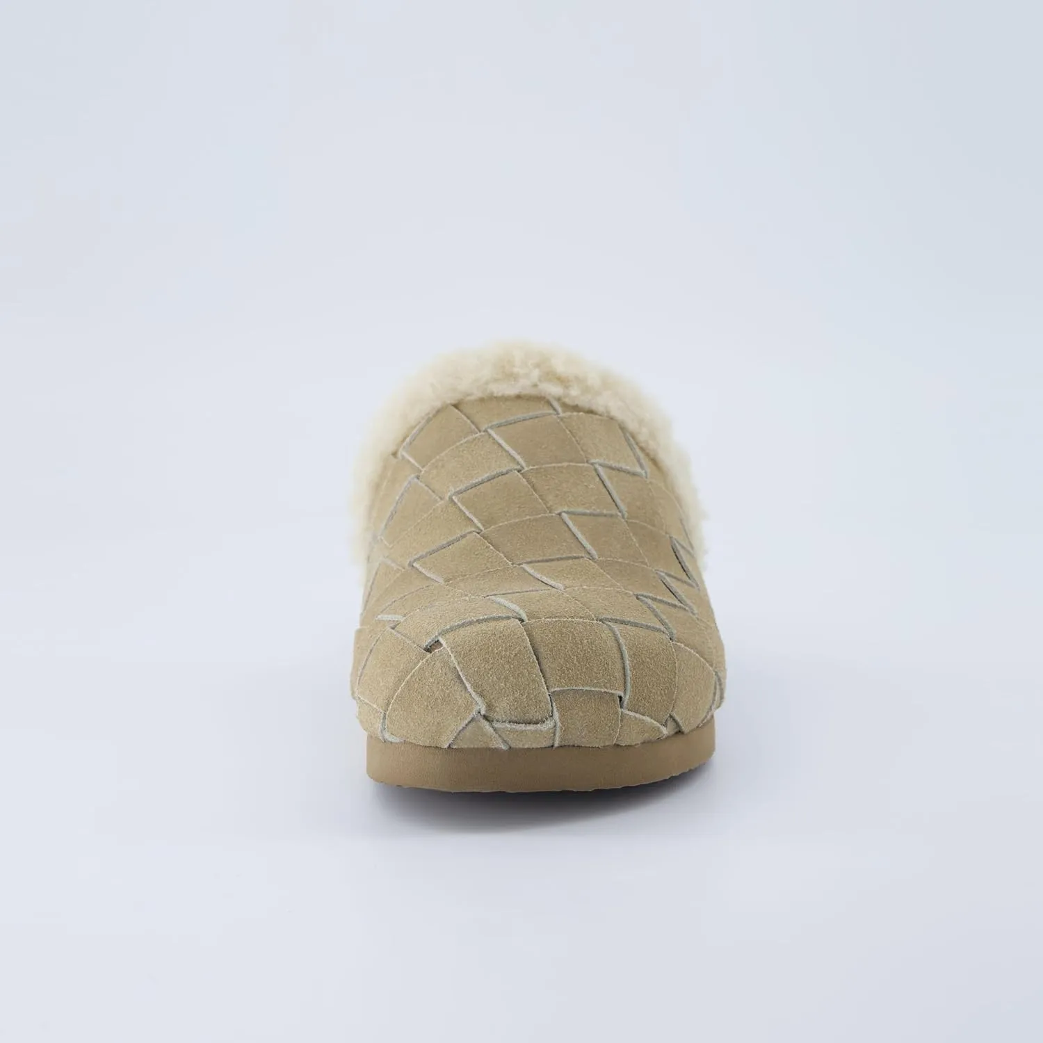 CUSHIONAIRE Cliché Genuine Suede Woven Mule Slippers for Women Indoor and Outdoor - Slip On Faux Fur Lining Women Footwear for Comfort