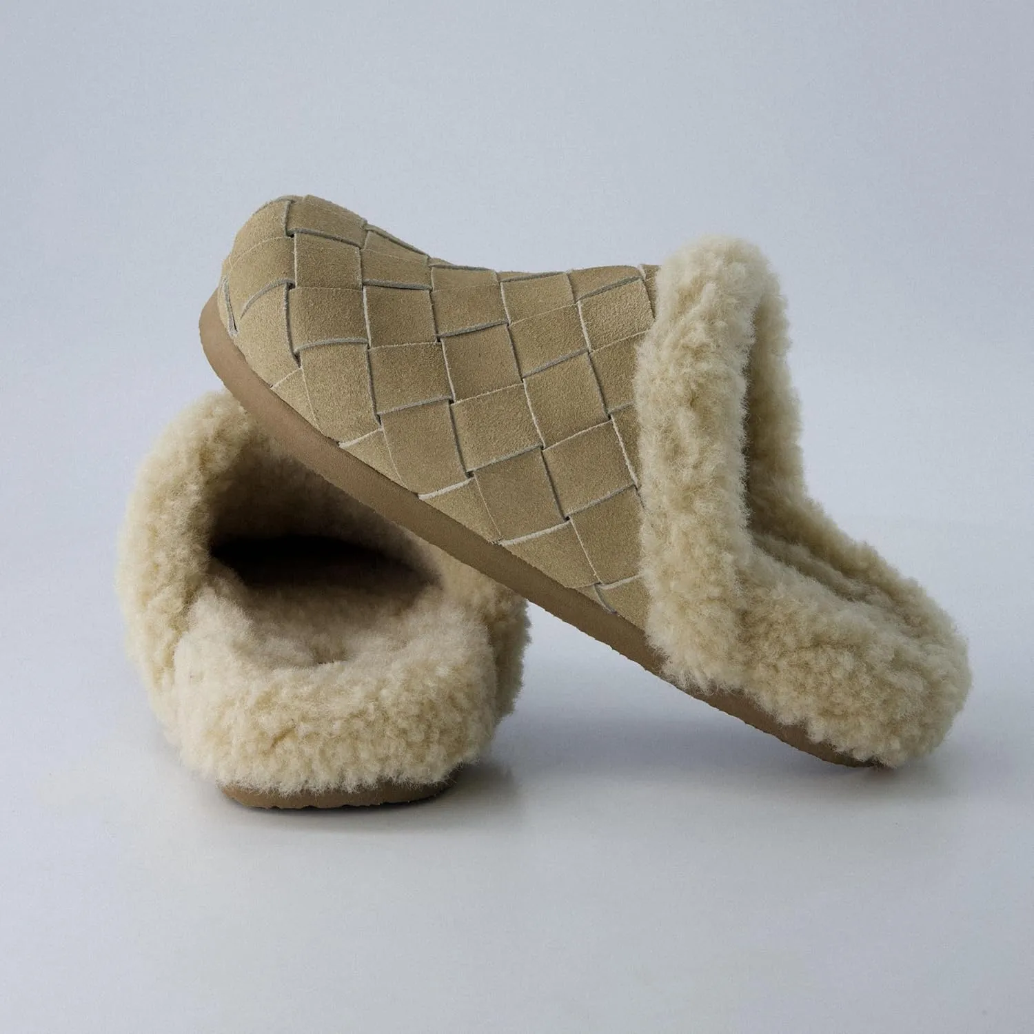 CUSHIONAIRE Cliché Genuine Suede Woven Mule Slippers for Women Indoor and Outdoor - Slip On Faux Fur Lining Women Footwear for Comfort
