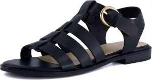 CUSHIONAIRE London Women’s Strappy Fisherman Sandal – Vegan Leather Gladiator Style with Adjustable Ankle Strap   Memory Foam