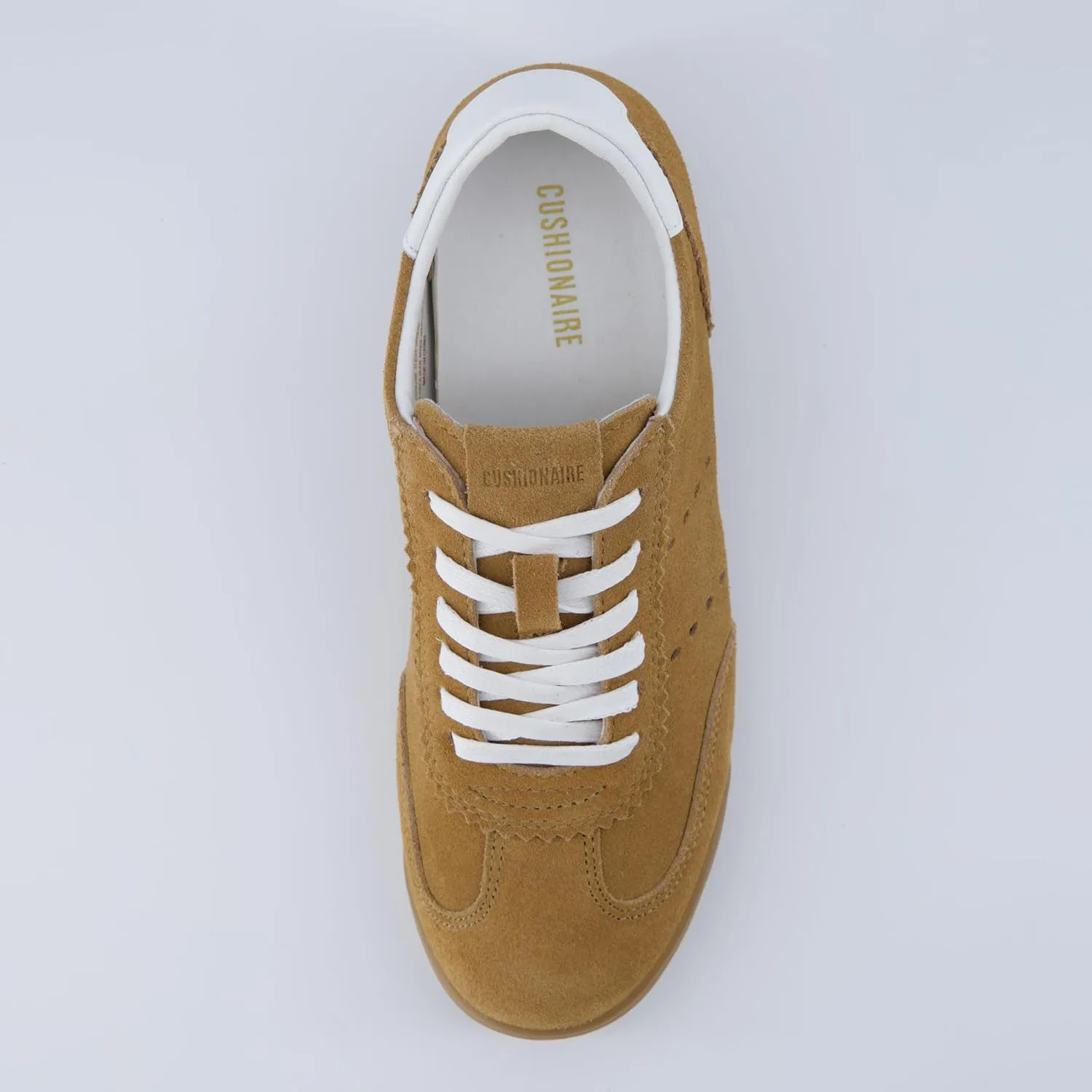CUSHIONAIRE Tick Tock Women's Genuine Leather Lace-Up Casual Sneaker – Retro-Inspired Walking Shoe with Gum Rubber Outsole, Cushioned Arch Support, Lightweight Low Top Trainer