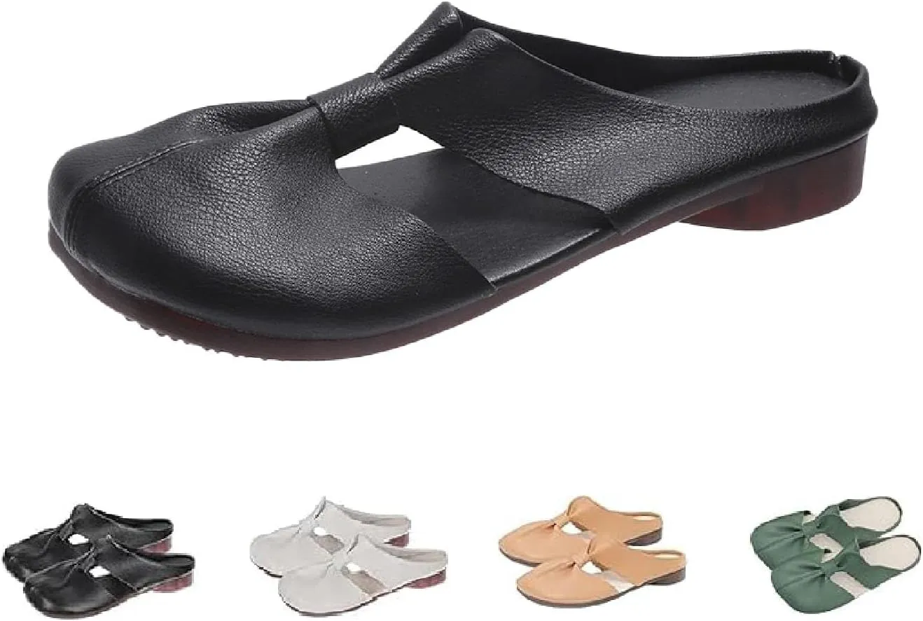 Cut Out Design Flat Mules-Cut Out Mules, 2024 New Women's Round Flat Toe Hollow Out Mules, Non-Slip Flat Mules for Women