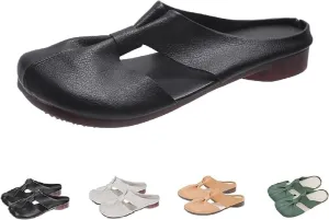 Cut Out Design Flat Mules-Cut Out Mules, 2024 New Women's Round Flat Toe Hollow Out Mules, Non-Slip Flat Mules for Women
