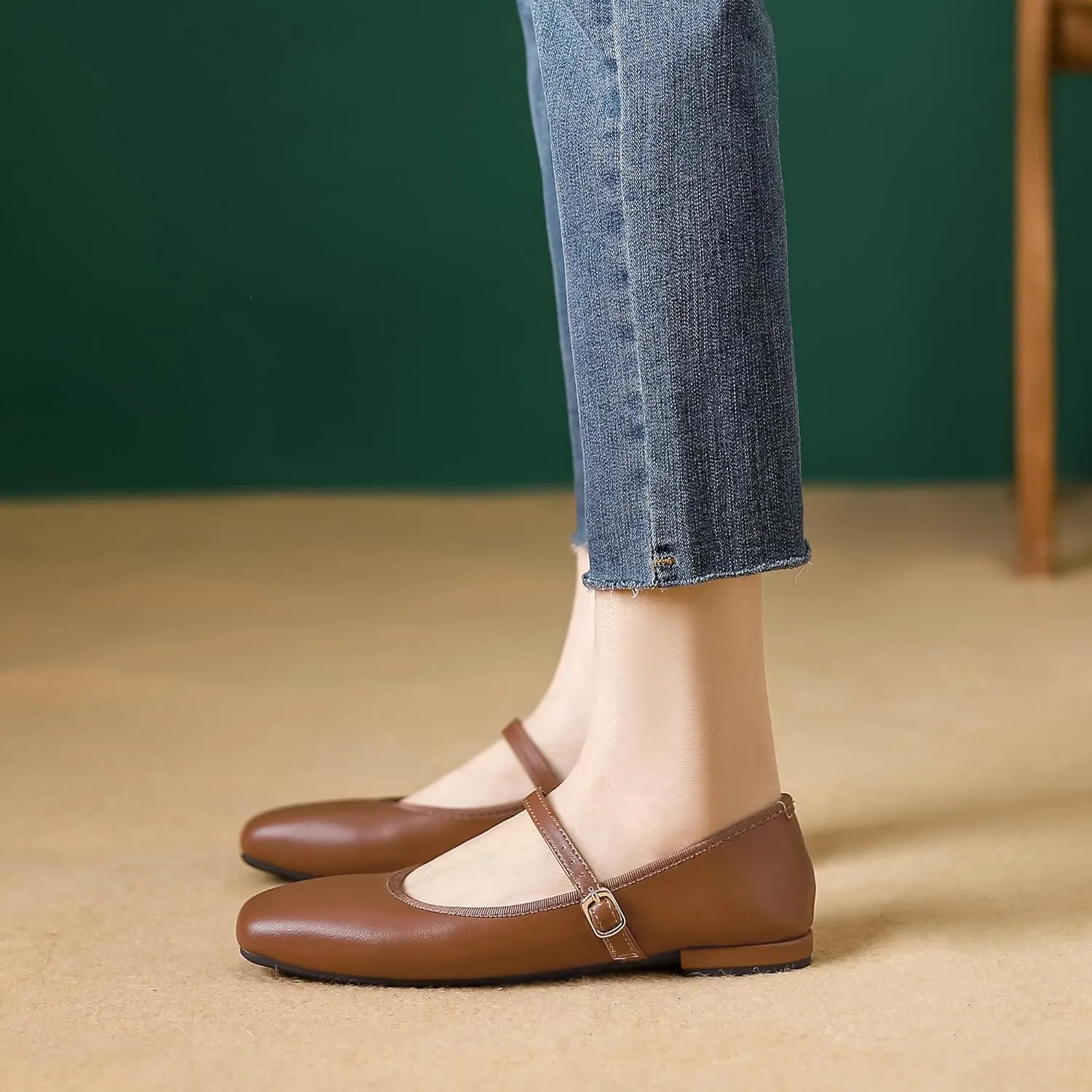 Dear Time Women's Flat Mary Jane Shoes Ankle Strap Round Toe Chinese Style Ballet Flats Casual Walking Shoes