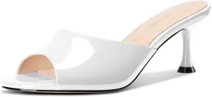DearOnly Womens Open Toe Low Kitten Heel Sandals Slip-on Stiletto Mules Patent Leather Prom Dress Shoes 2.6 Inches Heels