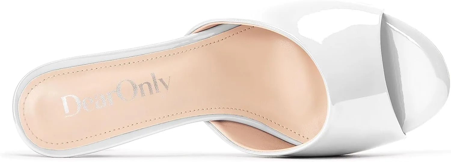 DearOnly Womens Open Toe Low Kitten Heel Sandals Slip-on Stiletto Mules Patent Leather Prom Dress Shoes 2.6 Inches Heels