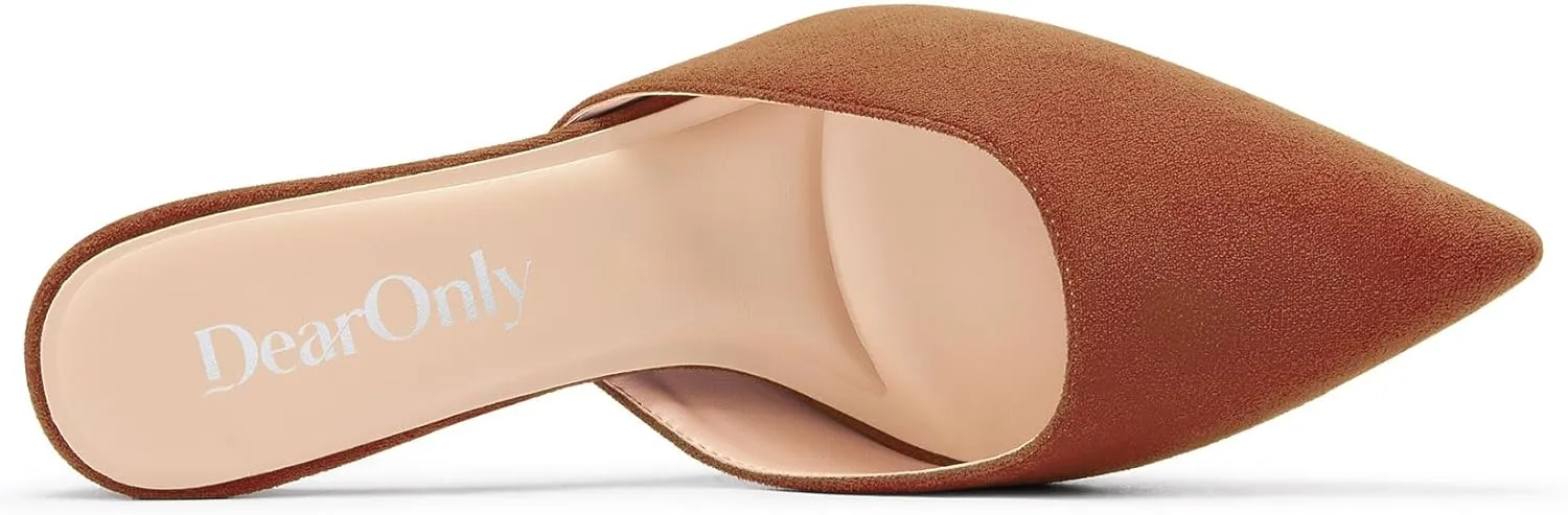 DearOnly Womens Pointed Toe Kitten Heel Mules Slip-on Stiletto Mid Heel Sandals Prom Dress Shoes 2.6 Inches Heels