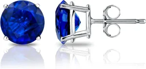 Diamond Wish Platinum Round Blue Sapphire Gemstone Stud Earrings (1/3 carat TW) 4-Prong Basket, Push-Back