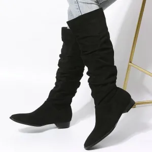 DINTAHA Suede Knee High Boots Flat Women's Slouch Boots Flat Fall Slouchy Boots Women