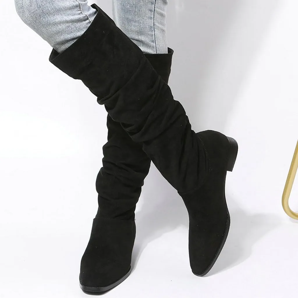 DINTAHA Suede Knee High Boots Flat Women's Slouch Boots Flat Fall Slouchy Boots Women